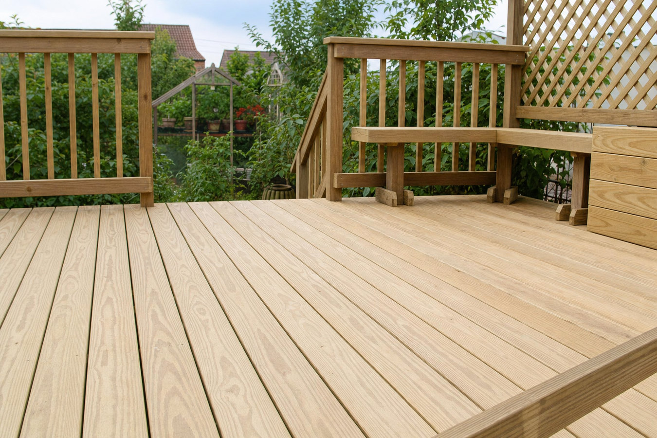 Pressure-treated wood deck construction